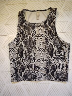 Balance Collection Snake-Print Crop Tank Top - Black & White Small